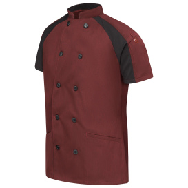 Chef Designs 051W Women\'s Airflow Raglan Chef Coat with OILBLOK - Merlot/Black Mesh