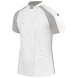 Chef Designs 051W Women\'s Airflow Raglan Chef Coat with OILBLOK - White/Gray Mesh