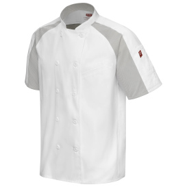 Chef Designs 052M Men\'s Airflow Raglan Chef Coat with OILBLOK - White/Gray Mesh