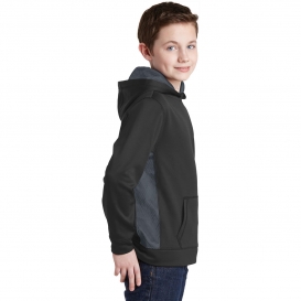 Sport-Tek YST239 Youth Sport-Wick CamoHex Fleece Colorblock Hooded Pullover - Black/Dark Smoke Grey