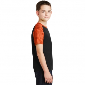 Sport-Tek YST371 Youth CamoHex Colorblock Tee - Black/Neon Orange