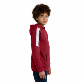 Sport-Tek YST255 Youth Sport-Wick Fleece United Pullover Hoodie - Deep Red/White