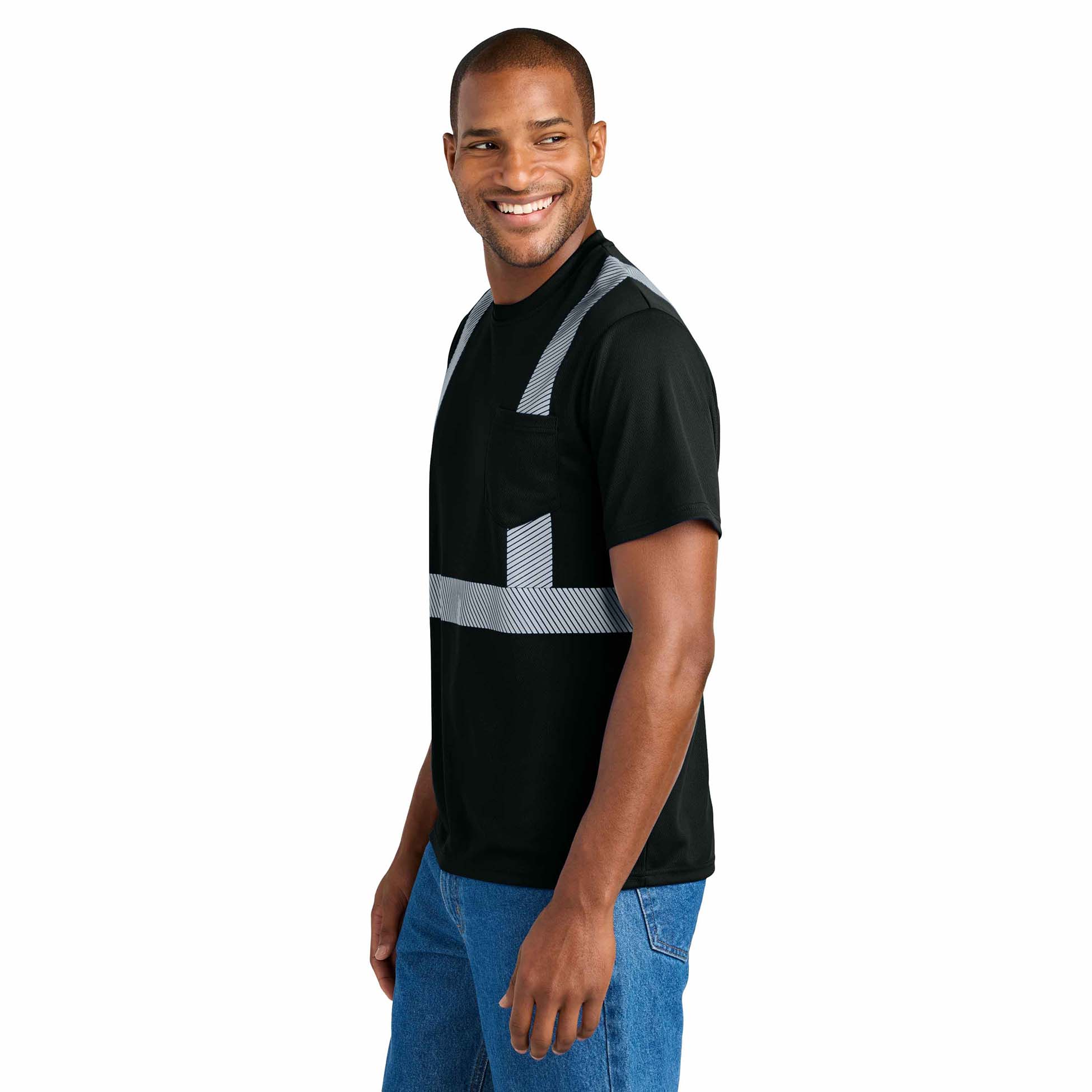 CornerStone CS206 Enhanced Visibility Segmented Tape Tee - Black 