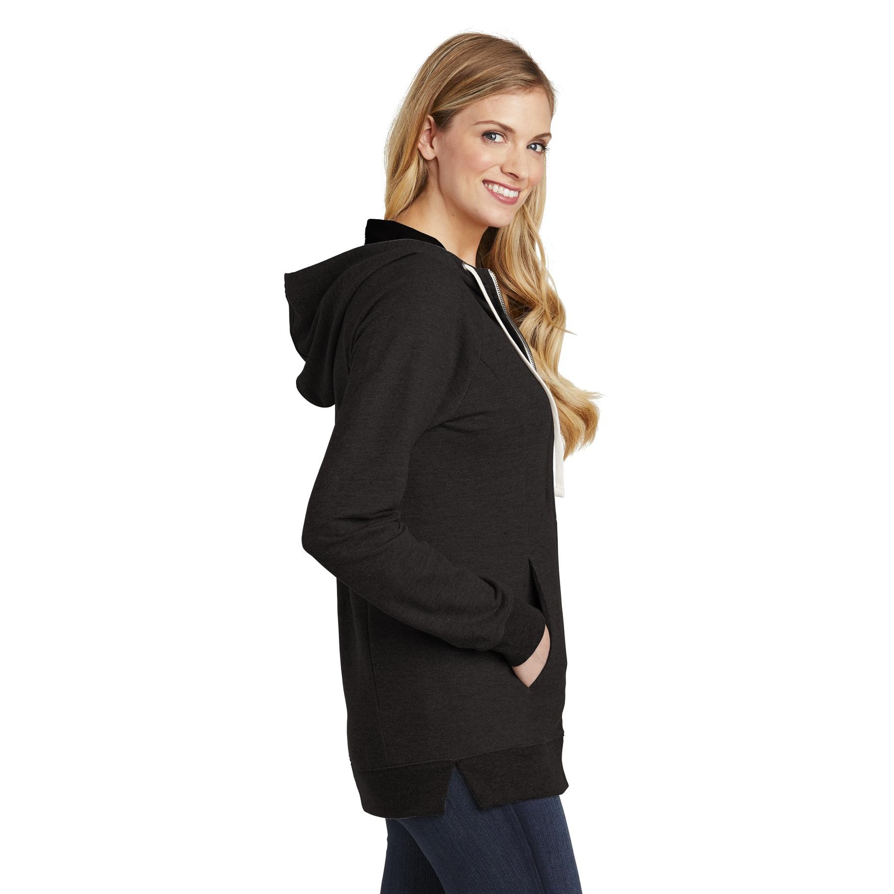 District DT456 Women's Perfect Tri French Terry Full-Zip Hoodie - Black ...