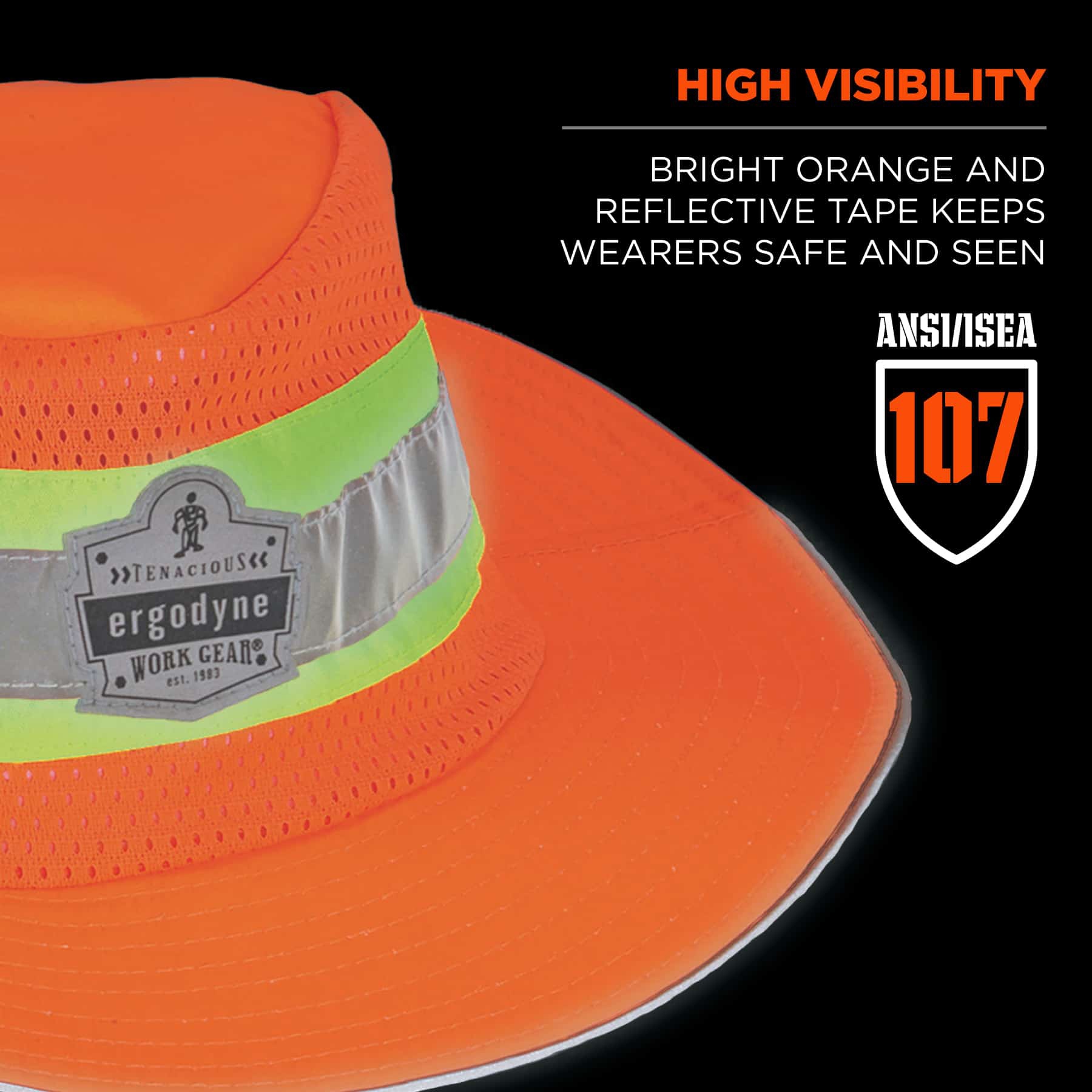 Orange Hunting HiViz w/Reflective Tape Light Weight Booney Hat Work Fishing 