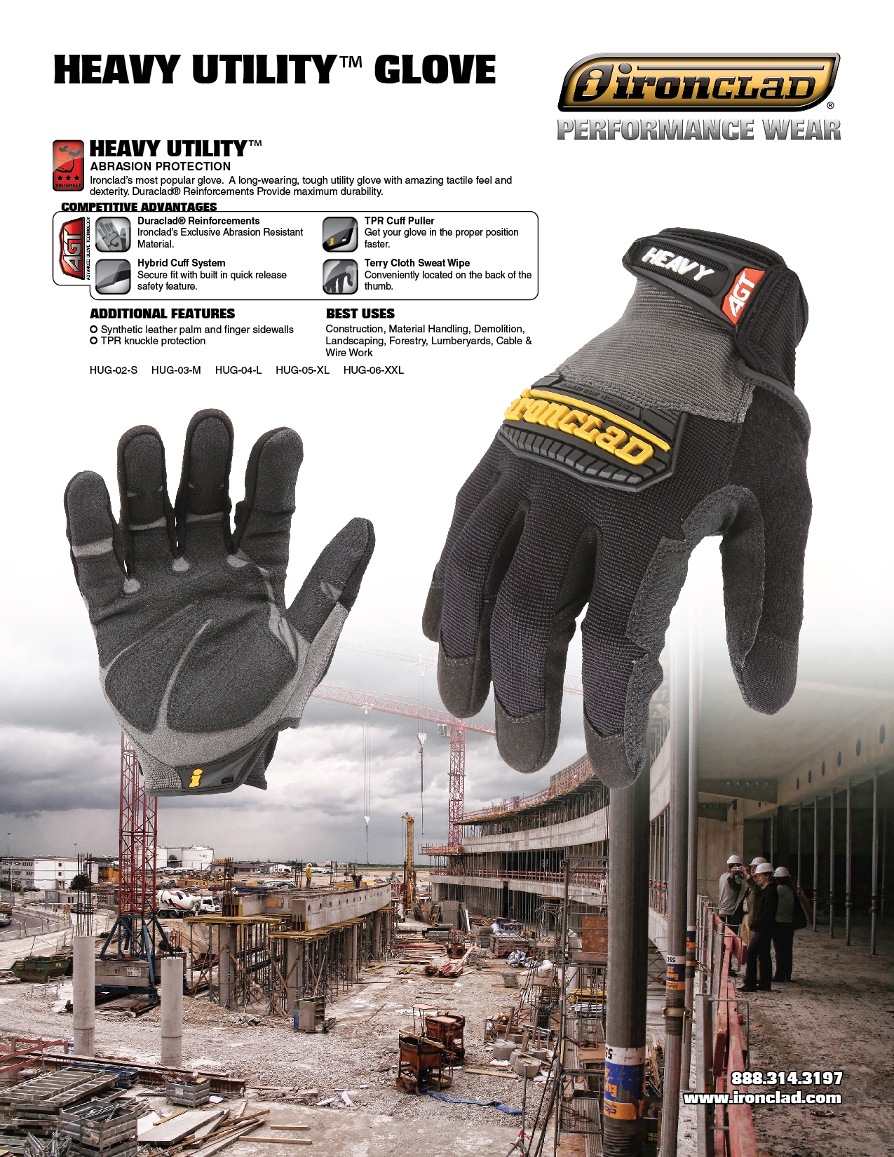 Ironclad Heavy Utility Glove All Purpose / Mechanic Style HUG Multiple Sizes 