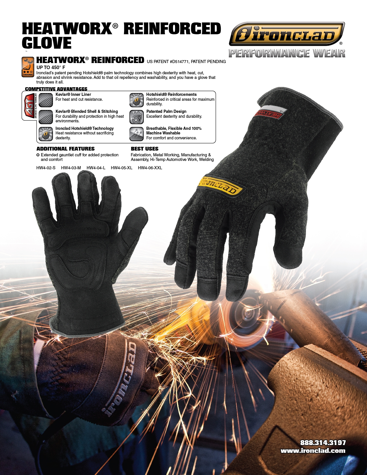 Size XXL XX Large Kevlar Ironclad Heatworx Reinforced Shop Gloves