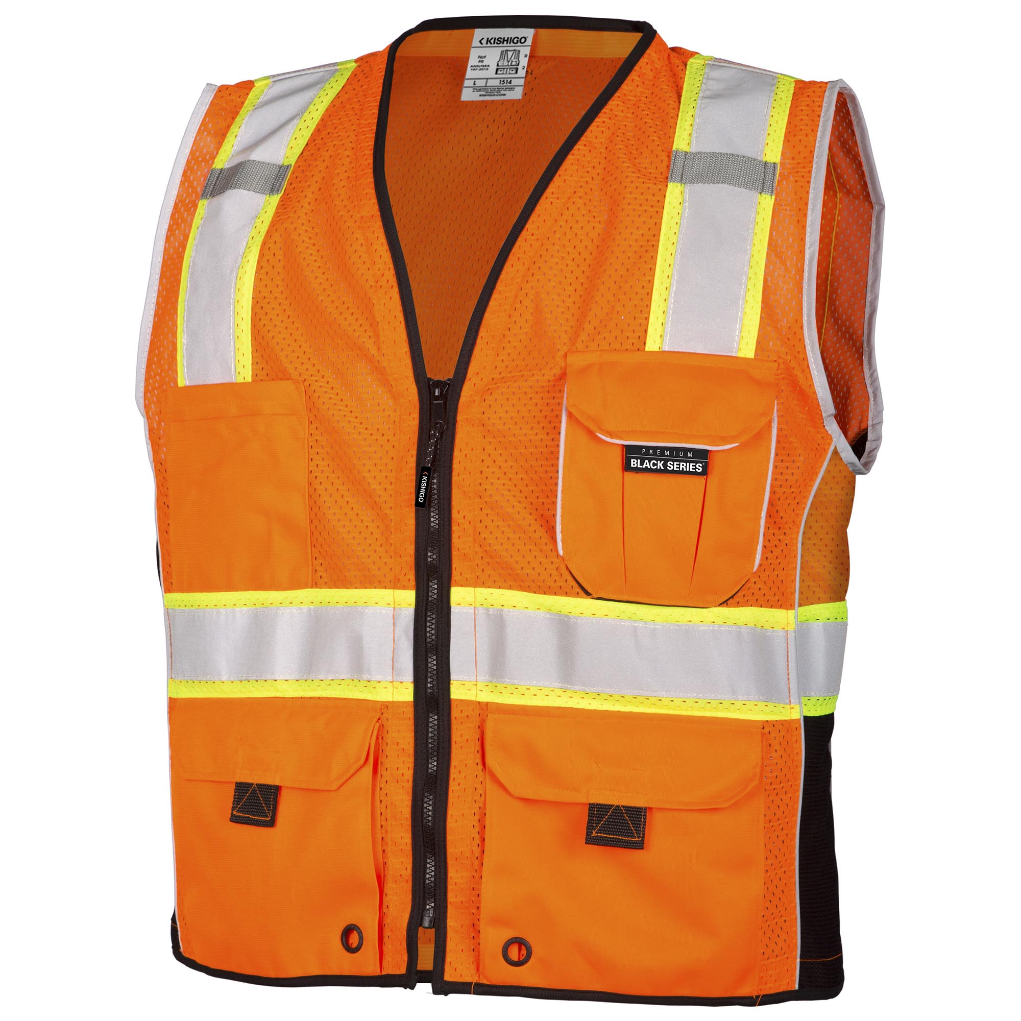 Kishigo 1514 Black Series Heavy Duty Safety Vest - Orange | Full