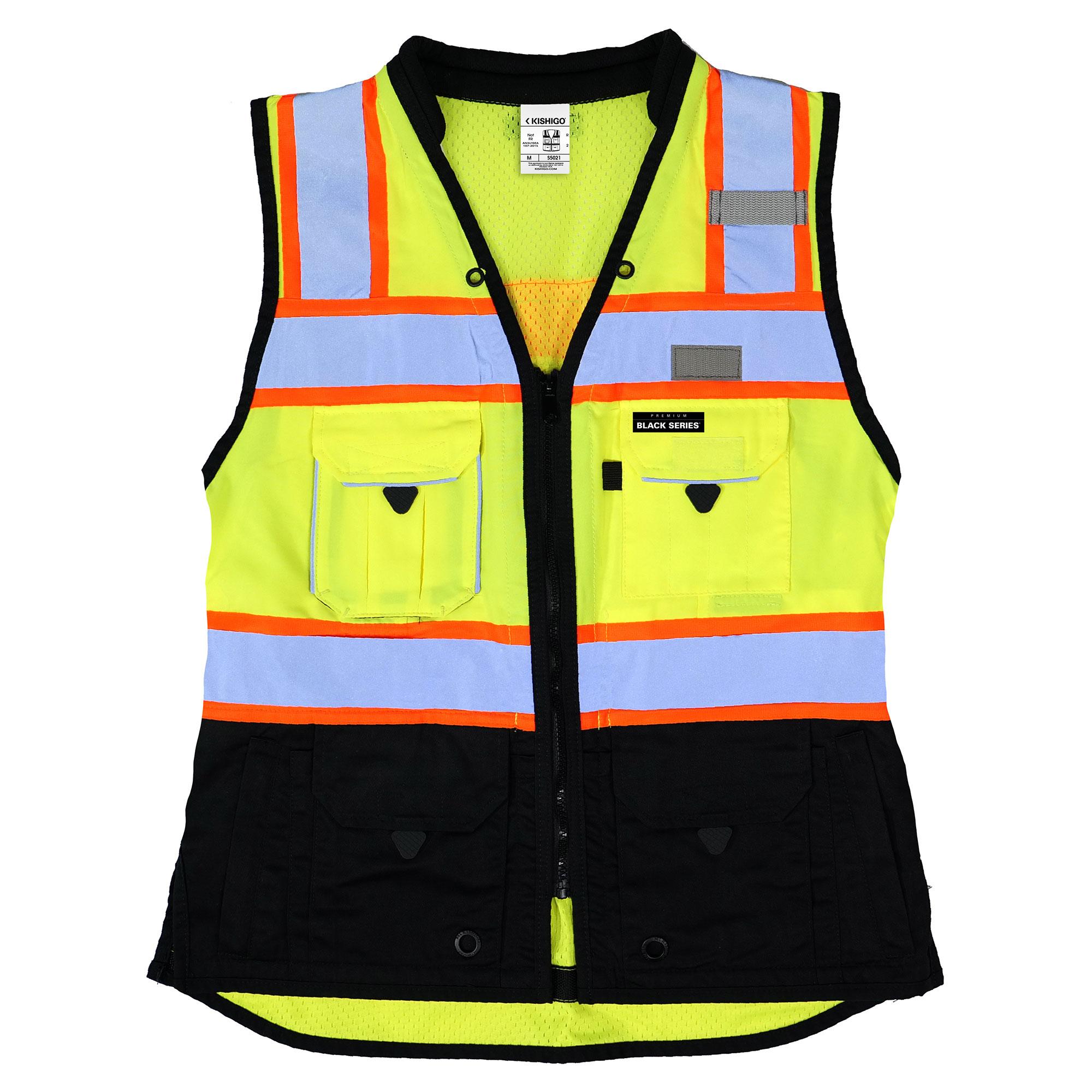 Kishigo S5021 Black Series Women's Heavy Duty Surveyors Safety Vest Yellow/Lime Full Source