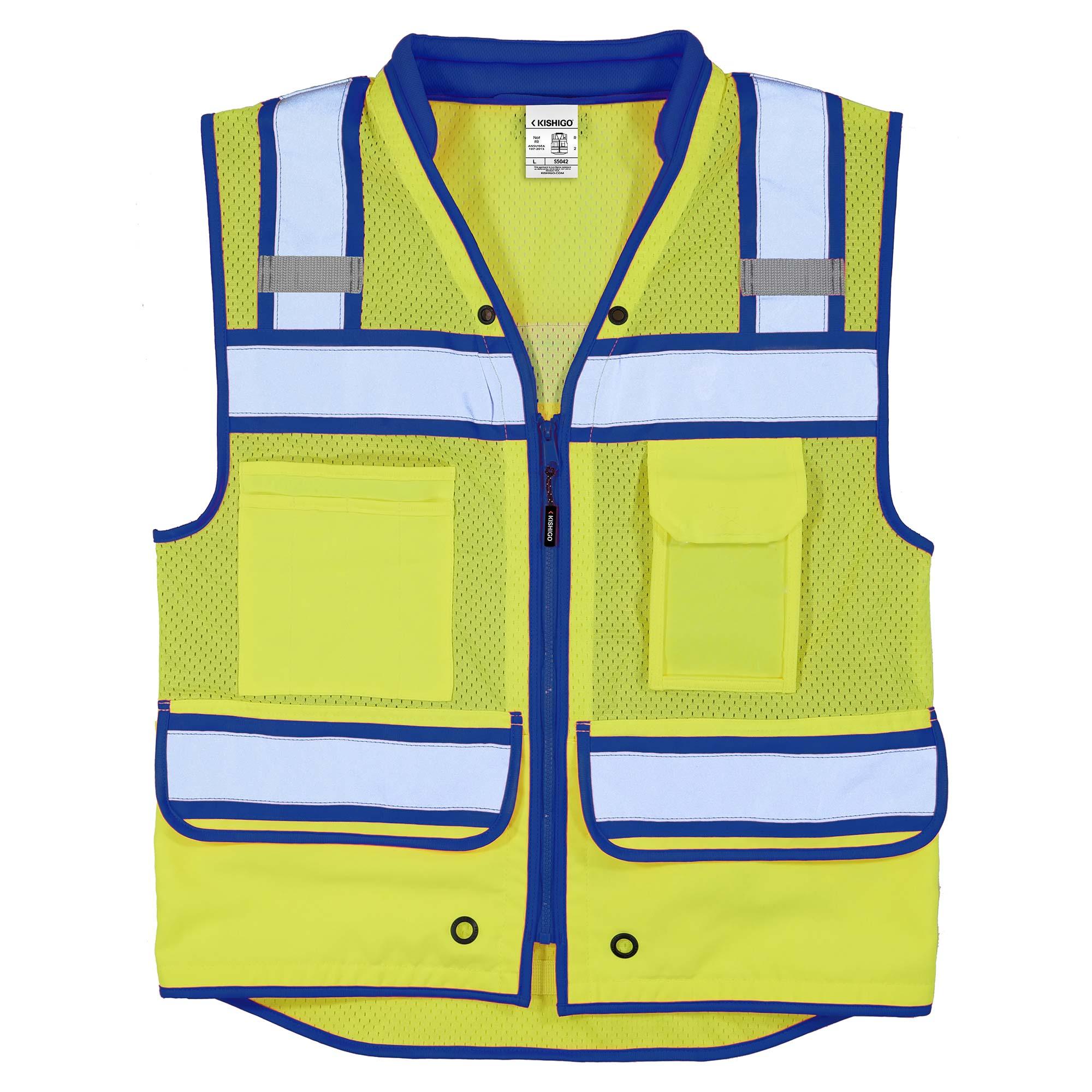 Kishigo S5042 Color Contrast High Performance Surveyors Safety Vest Lime Royal Blue Full Source