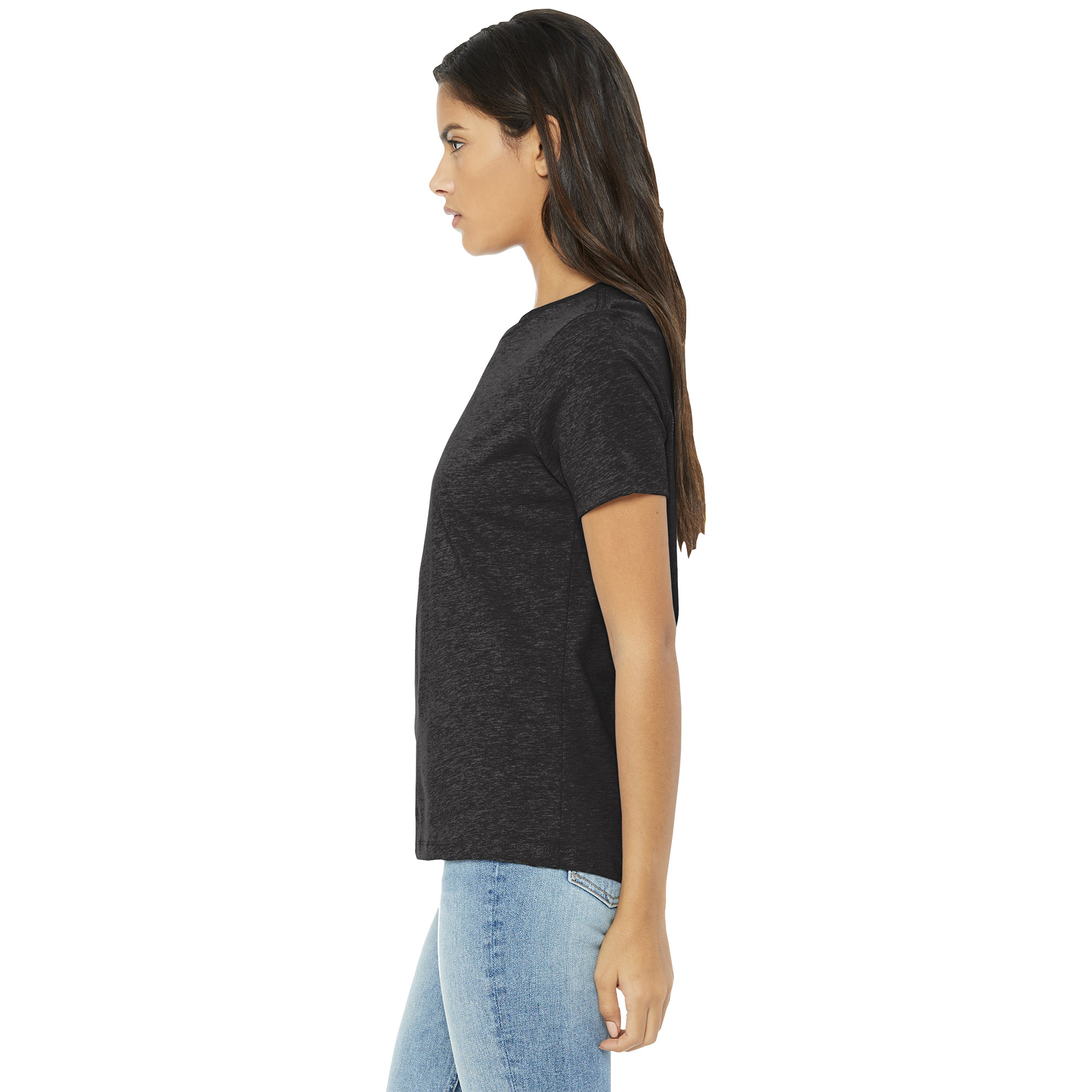 Bella + Canvas Women's Charcoal Black Triblend Short Sleeve Deep V Nec