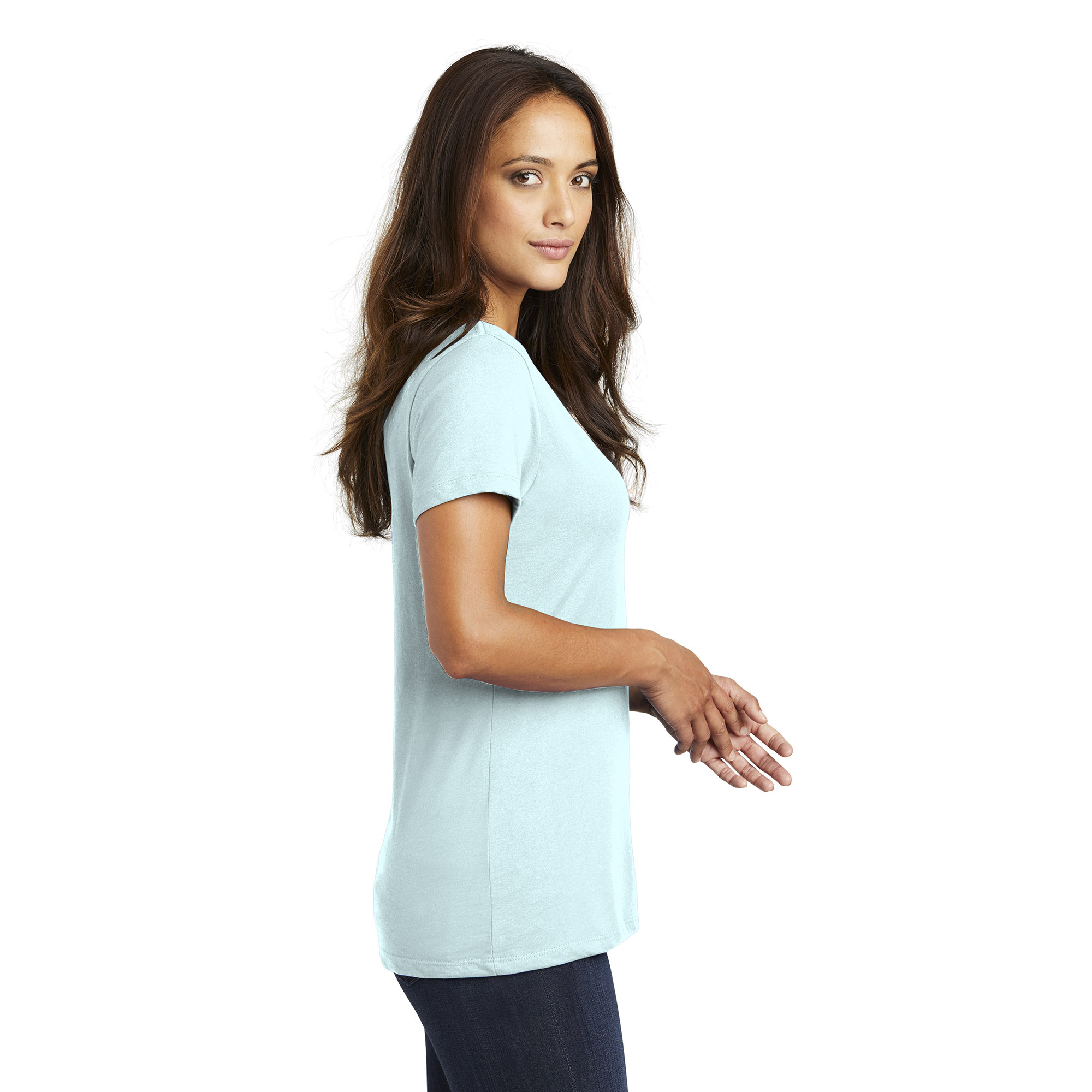 District Dm1170l Womens Perfect Weight V Neck Tee Seaglass Blue