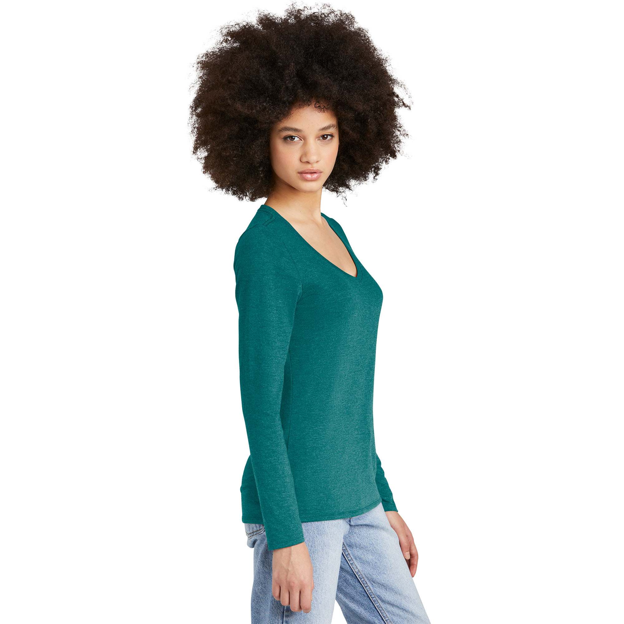 District DT135 Women's Perfect Tri Long Sleeve V-Neck Tee - Heathered ...