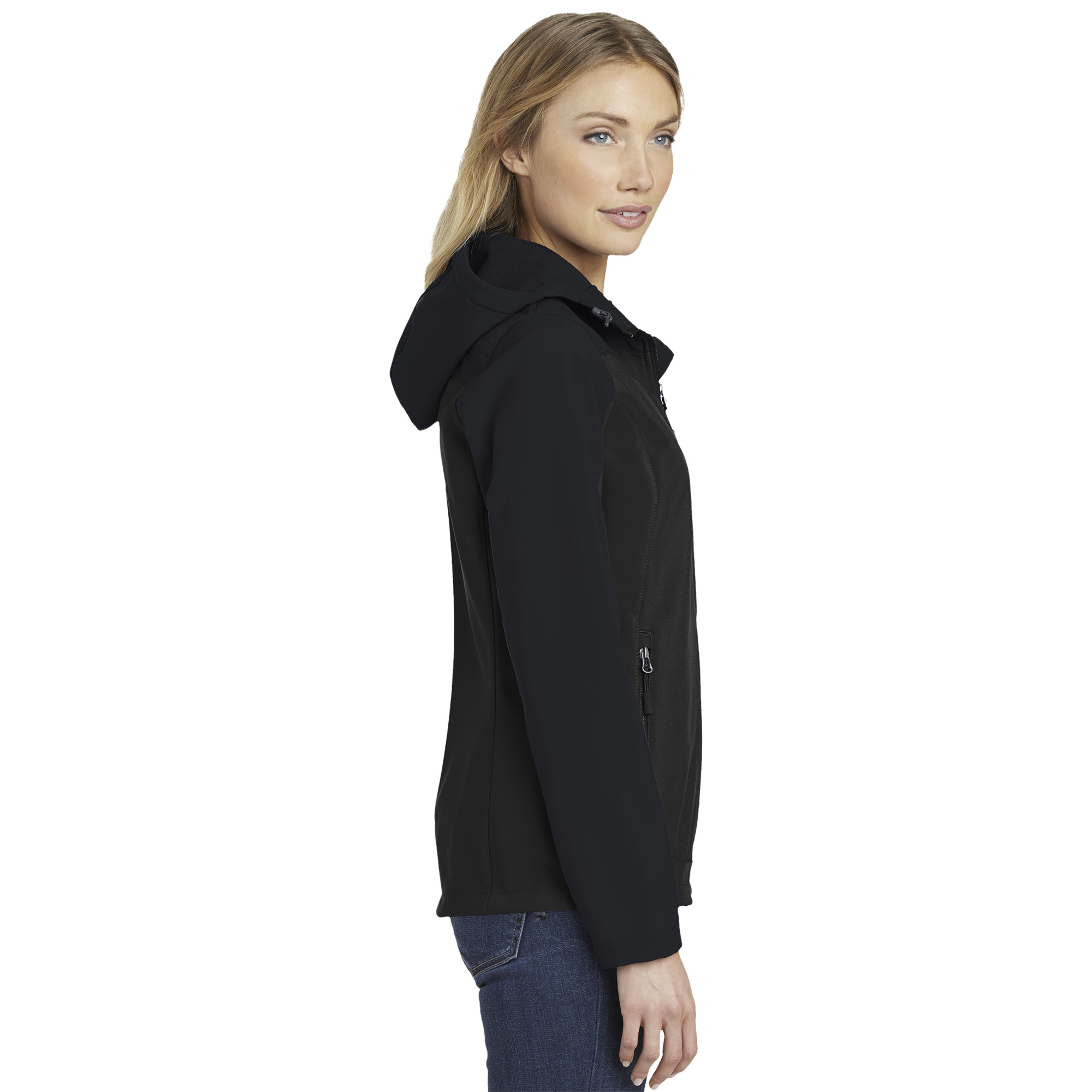 Port Authority L335 Ladies Hooded Core Soft Shell Jacket Black Full