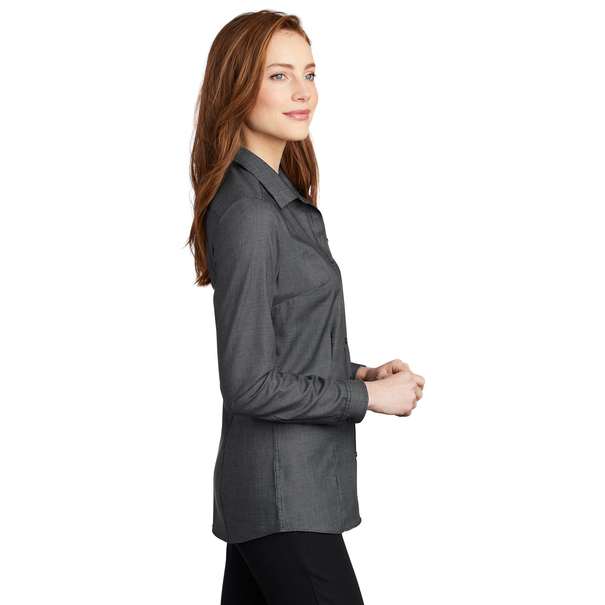 Port Authority LW645 Ladies Pincheck Easy Care Shirt - Black/Grey Steel ...