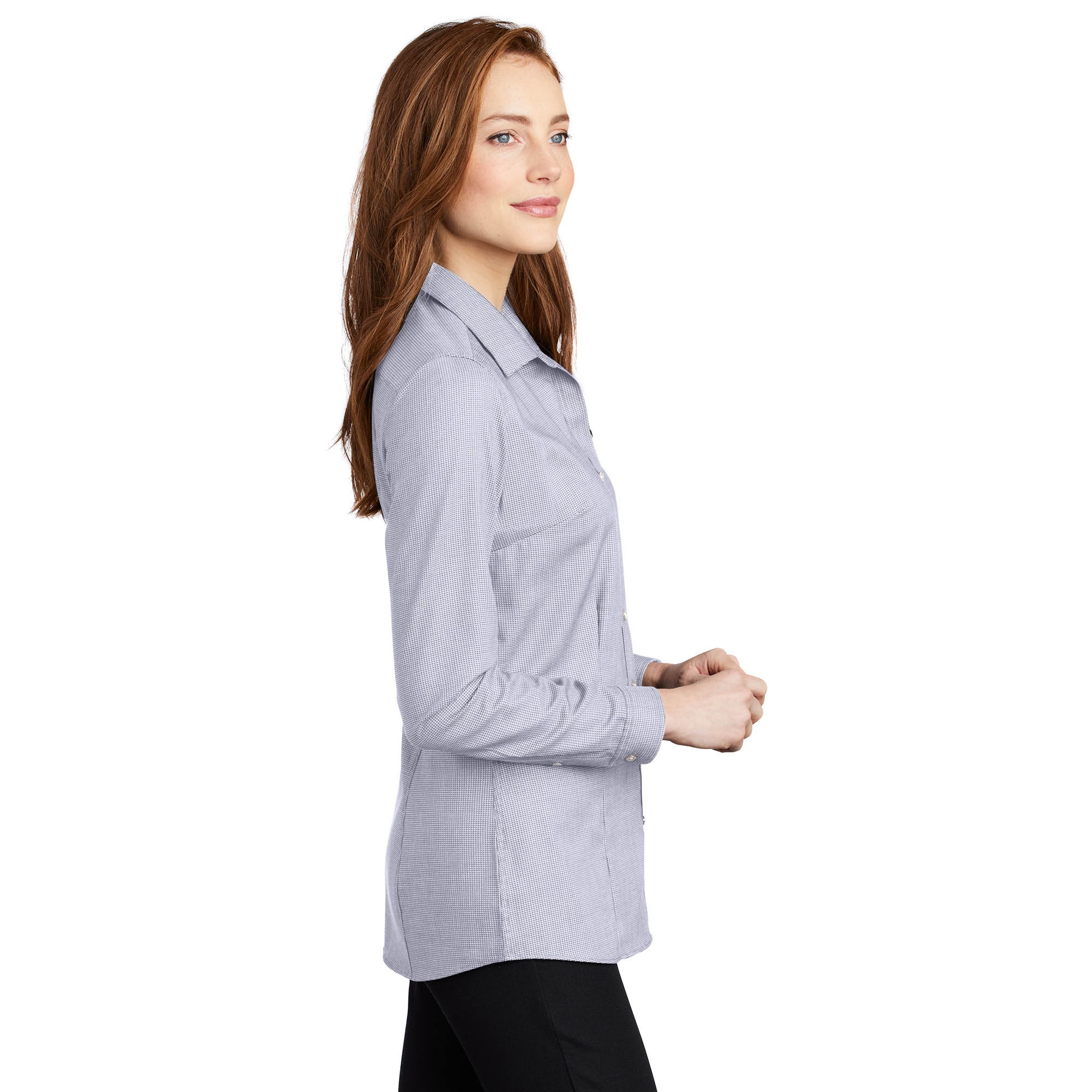 Port Authority LW645 Ladies Pincheck Easy Care Shirt - Gusty Grey/White ...