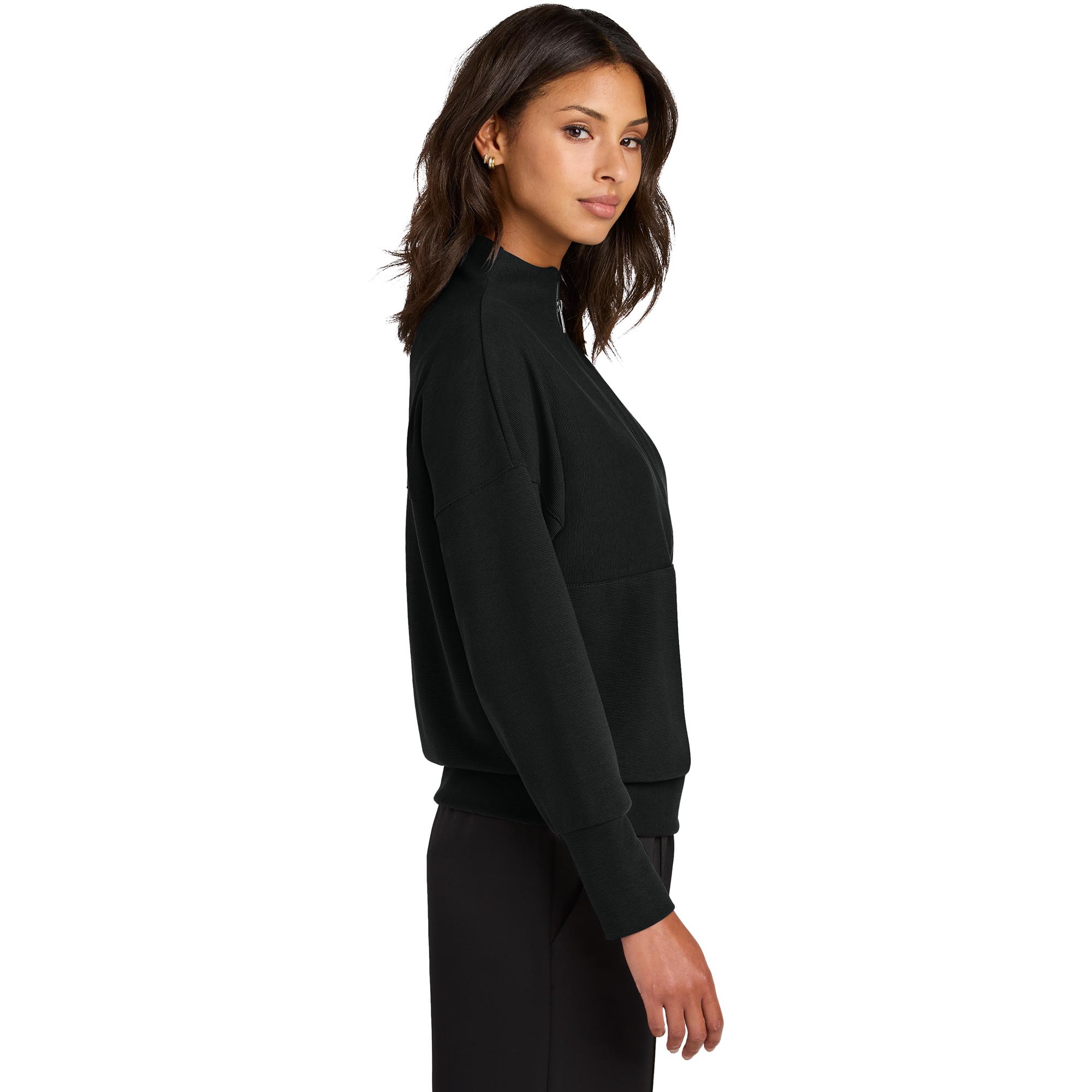 Mercer+Mettle MM3041 Ladies Linear Texture 1/4-Zip - Deep Black