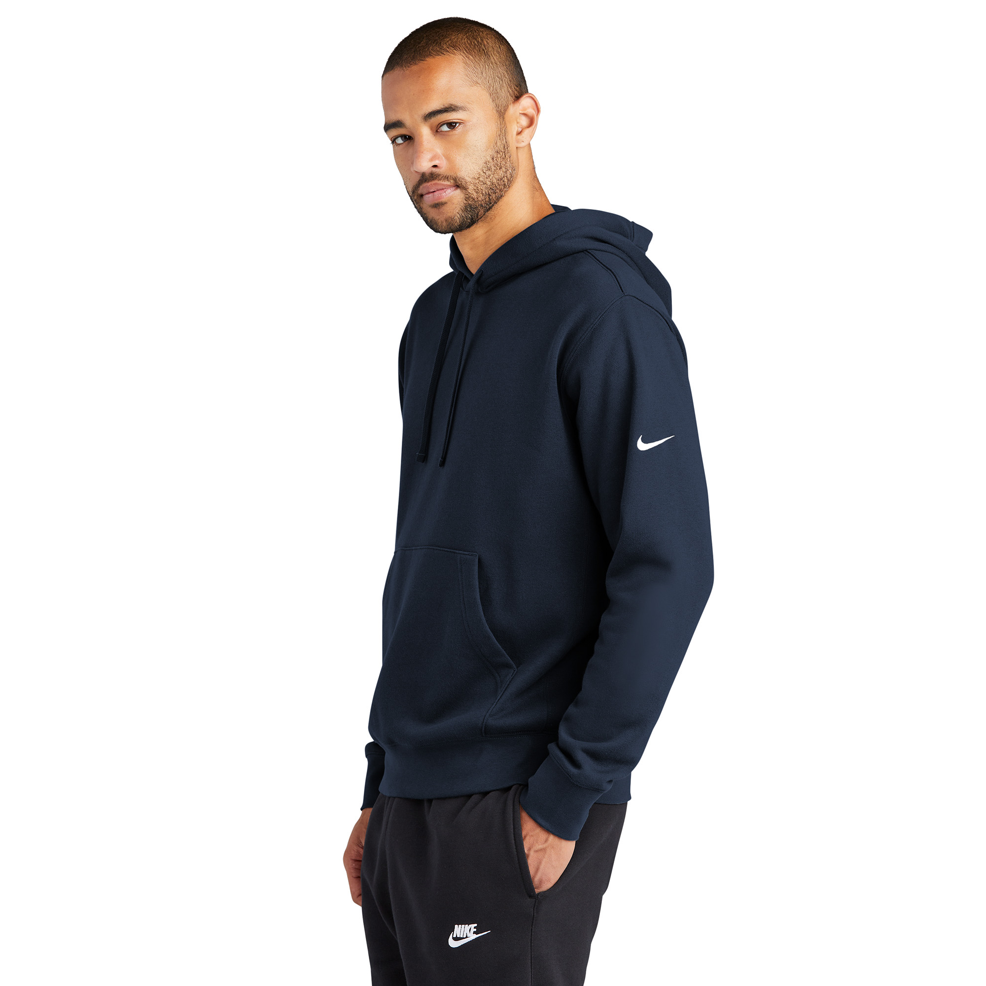 Nike NKDR1499 Club Fleece Sleeve Swoosh Pullover Hoodie - Midnight Navy