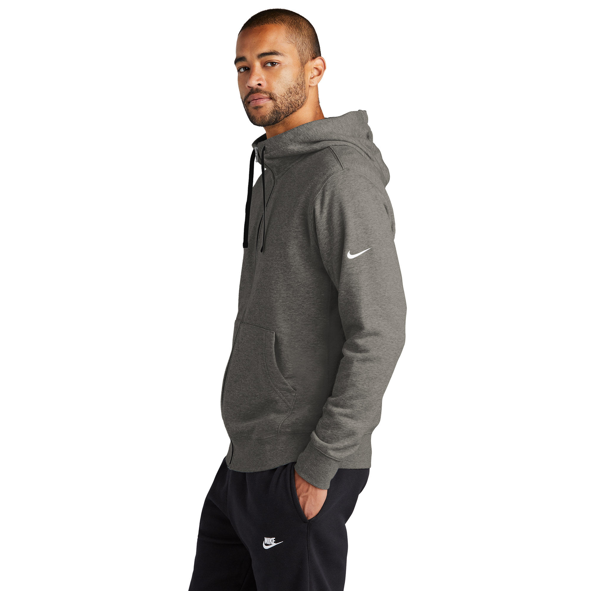 Nike NKDR1513 Club Fleece Sleeve Swoosh Full-Zip Hoodie - Charcoal