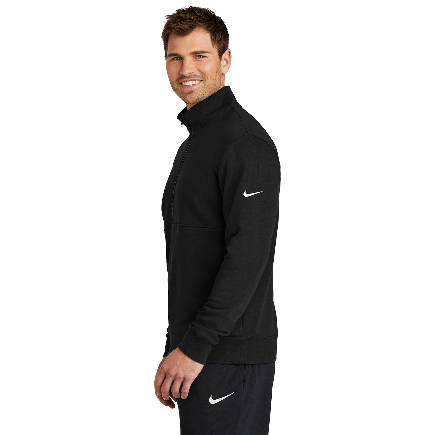 Nike NKDX6718 Club Fleece Sleeve Swoosh 1/2-Zip - Black | Full Source