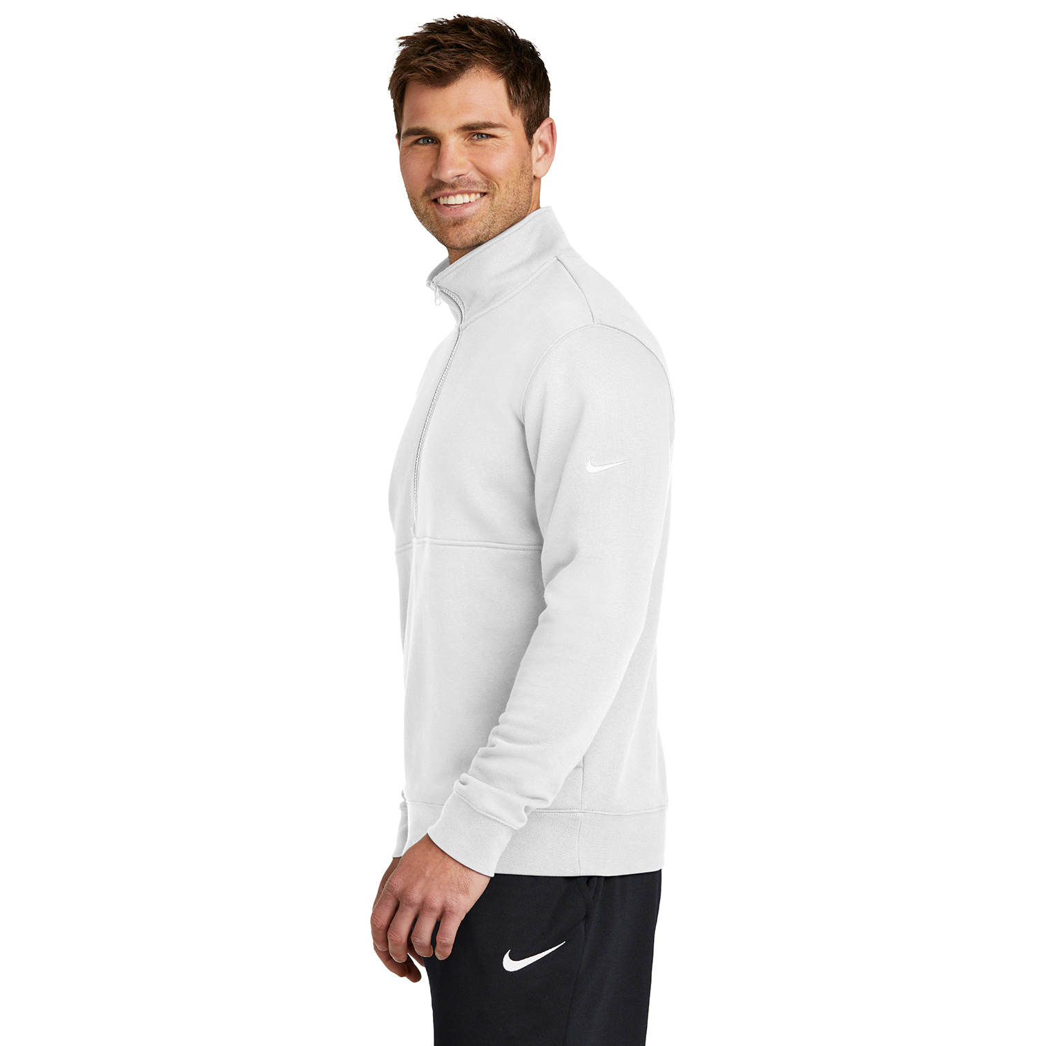 Nike NKDX6718 Club Fleece Sleeve Swoosh 1/2-Zip - White | Full Source