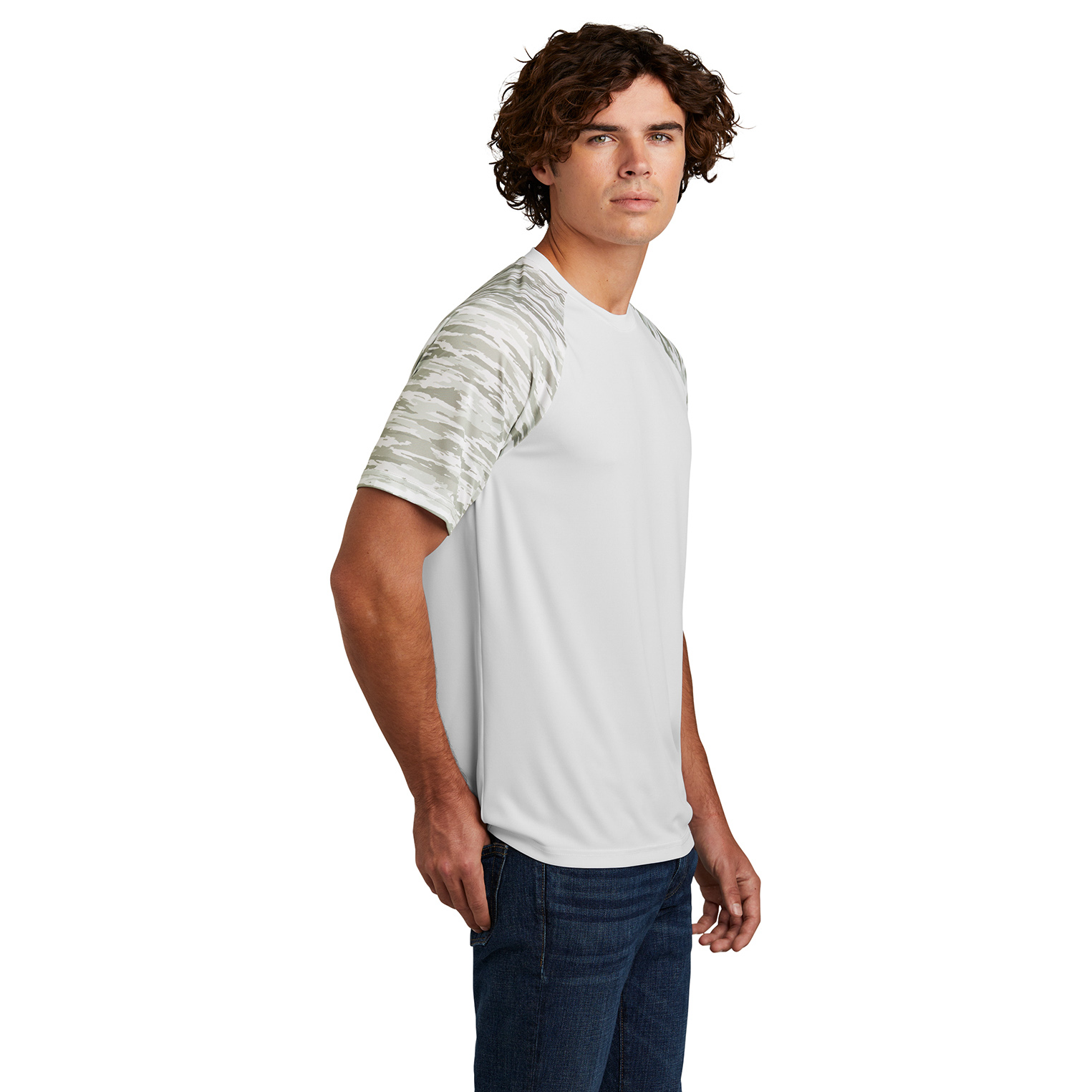 Sport-Tek ST376 Drift Camo Colorblock Tee - White | Full Source