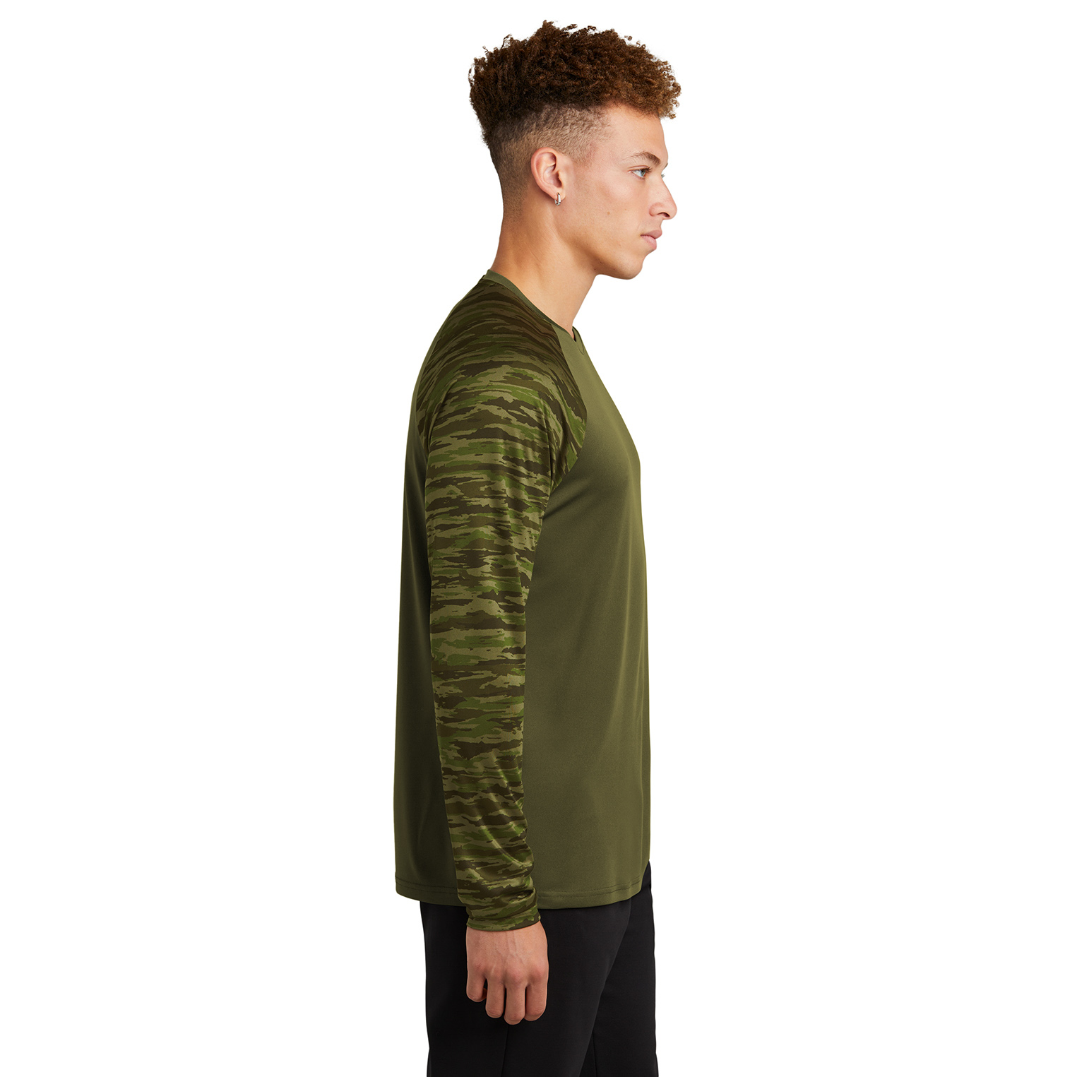 Sport-Tek ST376LS Drift Camo Colorblock Long Sleeve Tee - Olive Drab ...