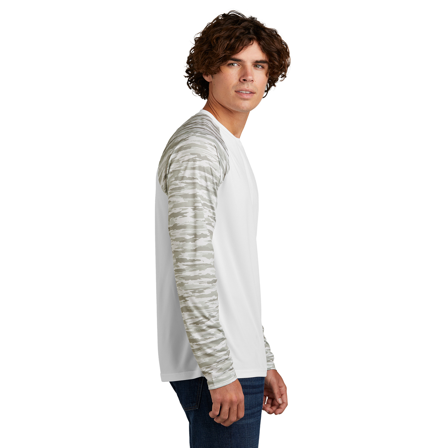 Sport-Tek ST376LS Drift Camo Colorblock Long Sleeve Tee - White | Full ...