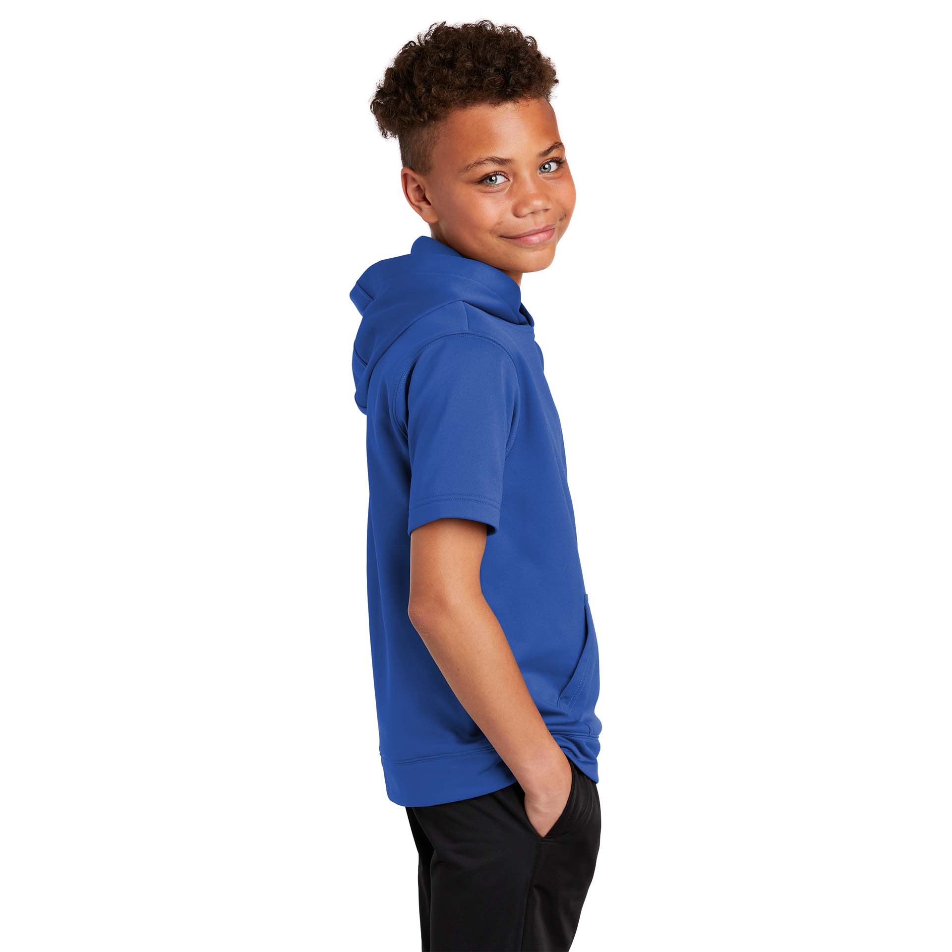 Sport-Tek YST251 Youth Sport-Wick Fleece Short Sleeve T-Shirt Hoodie - True Royal XL