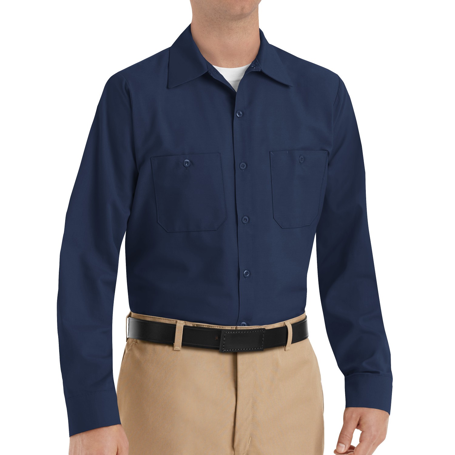 Red Kap SP14 Men's Industrial Work Shirt - Long Sleeve - Navy | Full Source