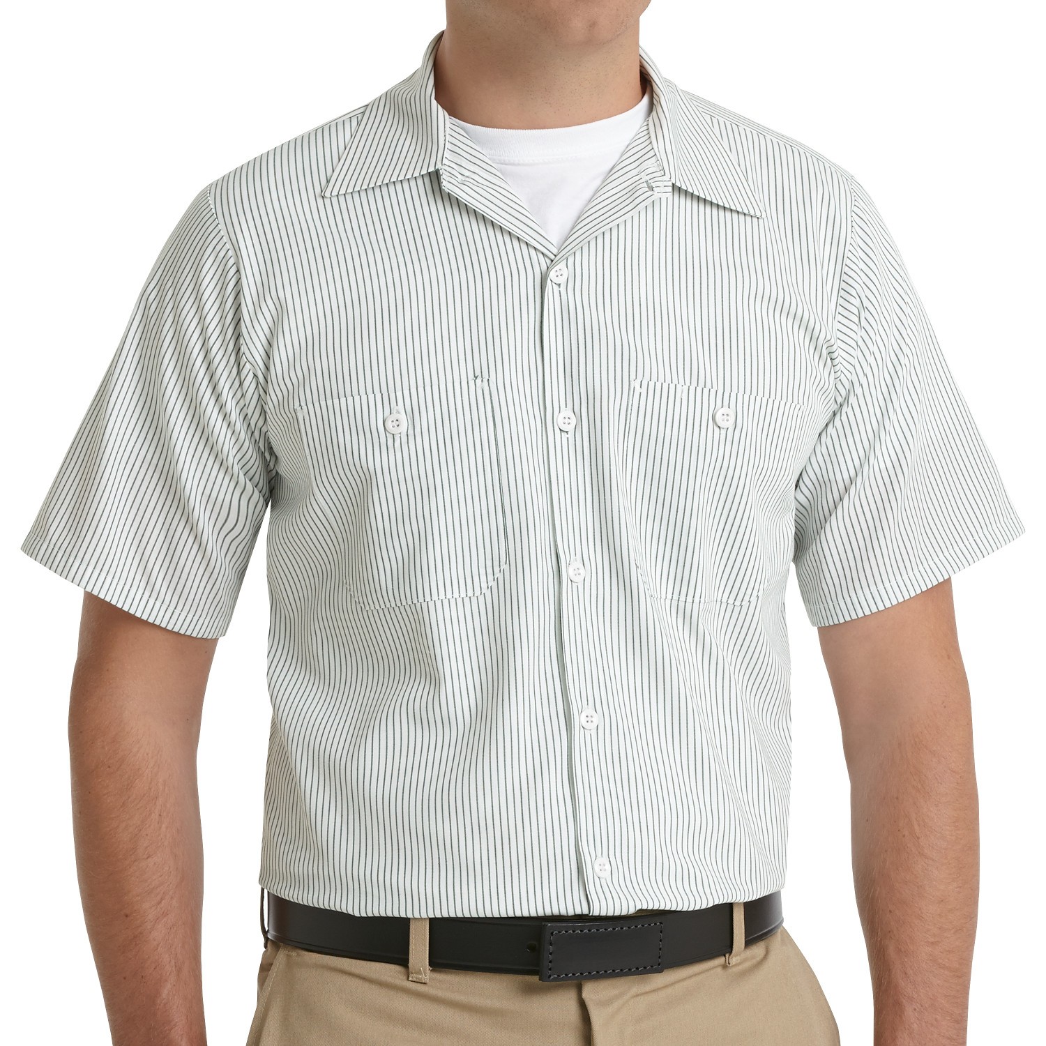 NEW MEDIUM Short Sleeve Charcoal White Stripe WORK SHIRT Uniform SP20CW 1st qlty 