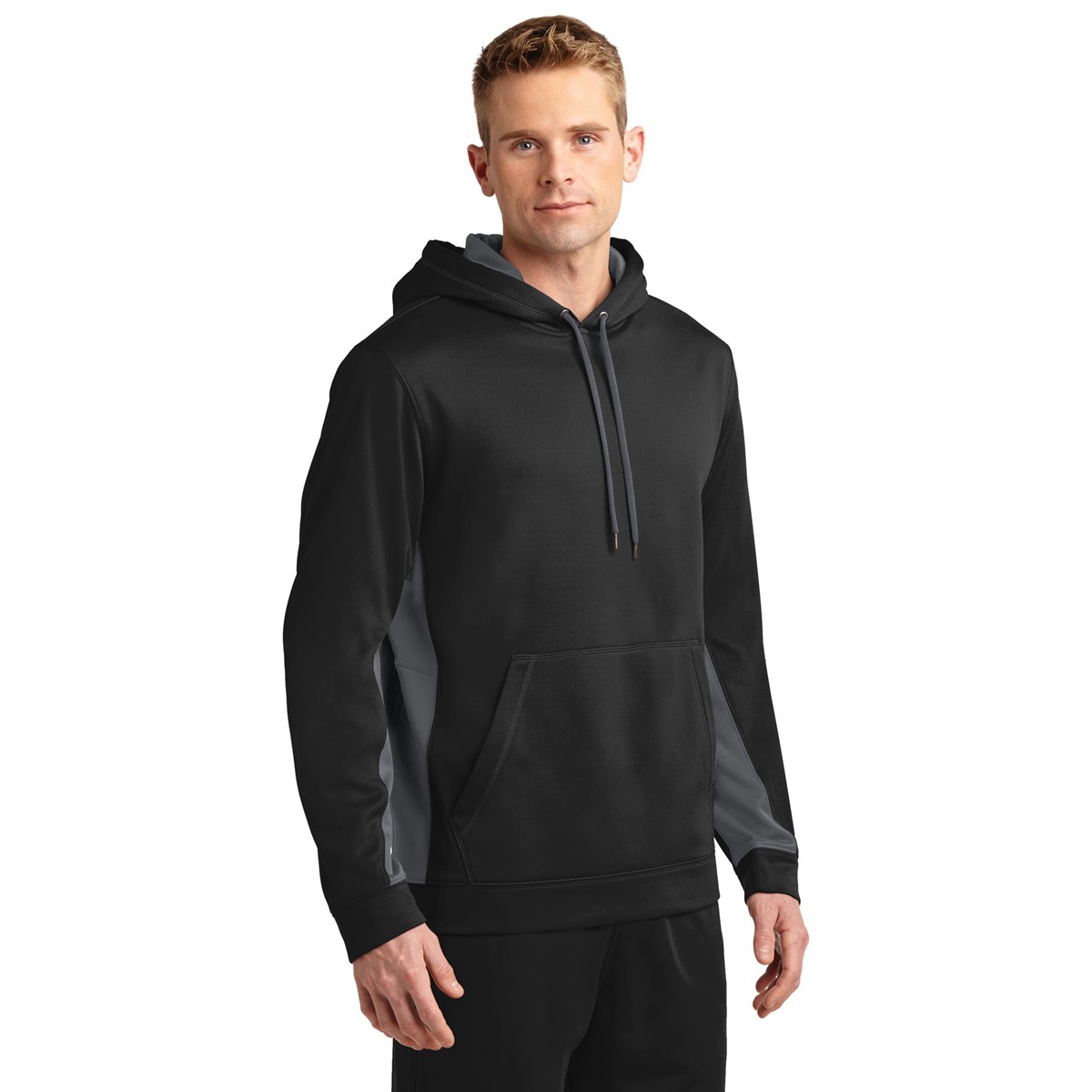 Sport-Tek ST235 Sport-Wick Fleece Colorblock Hooded Pullovers - Black ...