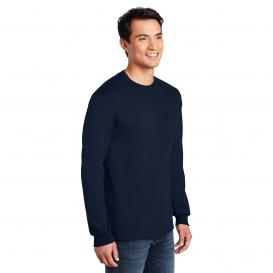 Gildan 2410 Ultra Cotton Long Sleeve T-Shirt with Pocket - Navy | Full ...