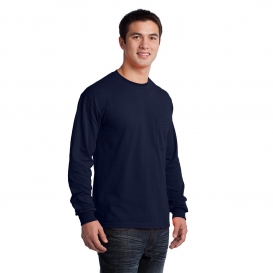 Gildan 2410 Ultra Cotton Long Sleeve T-Shirt with Pocket - Navy