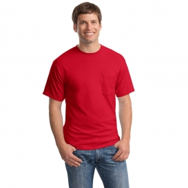 Hanes 5190 Beefy-T Cotton T-Shirt with Pocket - Deep Red