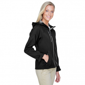 North End 78166 Ladies Prospect Two Layer Fleece Bonded Soft Shell Hooded Jacket - Black