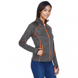 North End 78697 Ladies Flux Melange Bonded Fleece Jacket - Carbon/Orange Soda