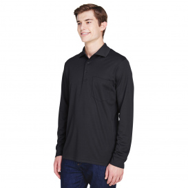 Core 365 88192P Adult Pinnacle Performance Long-Sleeve Pique Polo with Pocket - Black