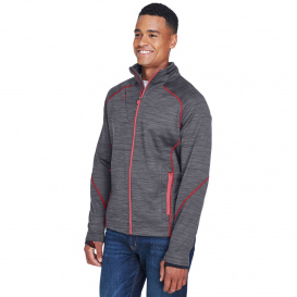 North End 88697 Men\'s Flux Melange Bonded Fleece Jacket - Carbon/Olympic Red