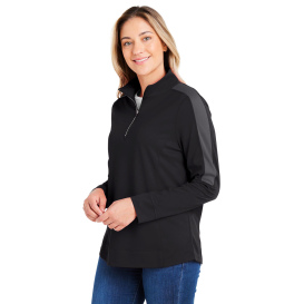 Core 365 CE404W Ladies Market Snag Protect Mesh Colorblock Quarter-Zip - Black/Carbon