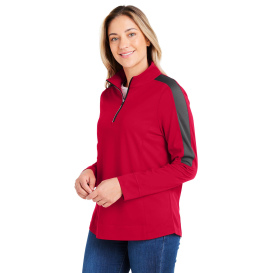 Core 365 CE404W Ladies Market Snag Protect Mesh Colorblock Quarter-Zip - Classic Red/Carbon