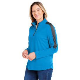 Core 365 CE404W Ladies Market Snag Protect Mesh Colorblock Quarter-Zip - Electric Blue/Carbon