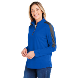 Core 365 CE404W Ladies Market Snag Protect Mesh Colorblock Quarter-Zip - True Royal/Carbon