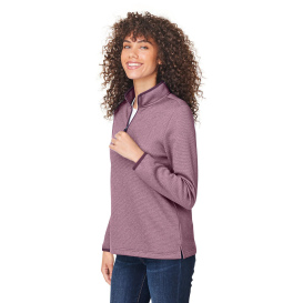 Core 365 CE73W Ladies Venture Heathered Stripe Quarter-Zip - Burgundy/White