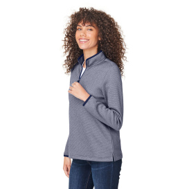 Core 365 CE73W Ladies Venture Heathered Stripe Quarter-Zip - Classic Navy/White