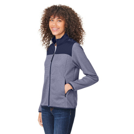 Core 365 CE74W Ladies Venture Heathered Stripe Hybrid Jacket - Classic Navy/White