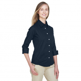 Devon & Jones DP625W Ladies Perfect Fit 3/4-Sleeve Stretch Poplin Blouse - Navy