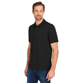 Harriton M205P Valiant Cotton Snag Protect Pocket Polo - Black