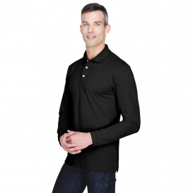 Harriton M265L Men's 5.6 oz. Easy Blend Long Sleeve Polo - Black