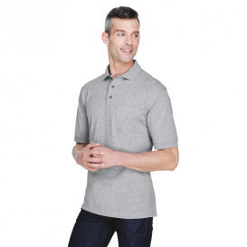 Harriton M265P Men\'s 5.6oz. Easy Blend Polo with Pocket - Grey Heather